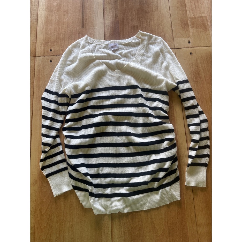 Isabel by Ingrid + Isabel Women Maternity U-Neck Striped Ruched Sweater Small